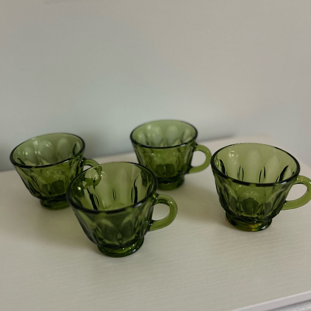 Elegant Green Glass Teacup Set